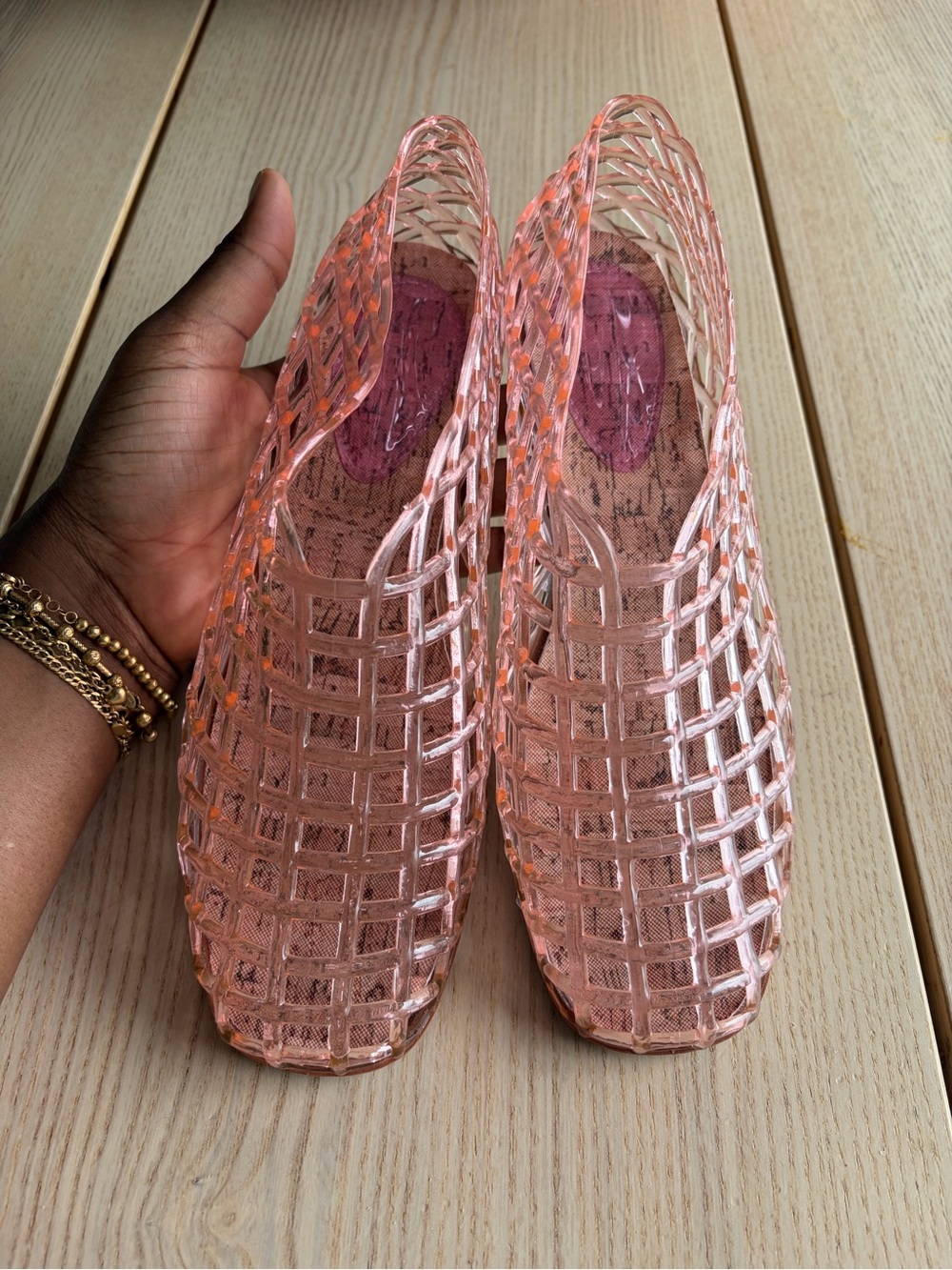 Women's Pink Woven Jelly flat